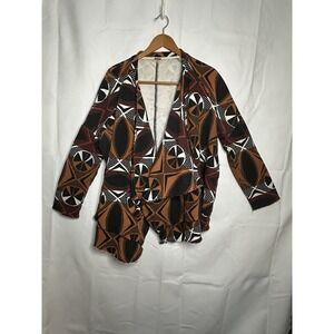 Free People Aztec Tribal Rust Black Waterfall Cardigan Wrap Jacket Top Large
